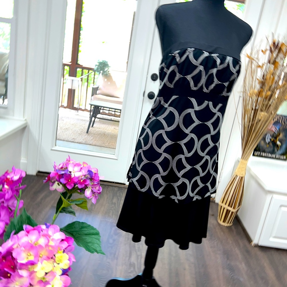 Black & white long tunic halter top tube top shirt summer, women’s size XL